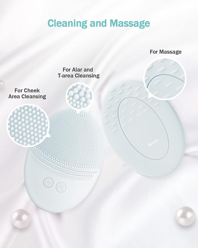 EZBASICS Facial Cleansing Brush Made with Ultra Hygienic Soft Silicone, Waterproof Sonic Vibrating Face Brush for Deep Cleansing, Gentle Massaging, Inductive Charging (Grey)1 Pack+5 Speed Settings