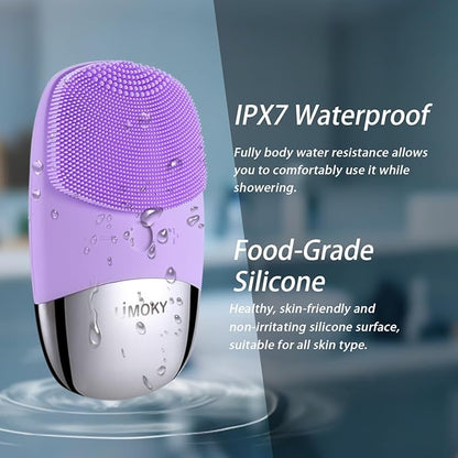 Facial Cleansing Brush, 3-in-1 Electric Silicone Face Scrubber, Vibrating Massager, IPX7 Waterproof, USB Rechargeble Pore Brush for Deep Cleanning, Blackhead Remover, Exfoliating (Purple)