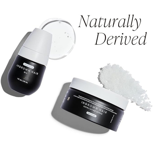 Bushbalm Ingrown Hair and Razor Bumps 2-Step Routine - Moisturize and Calm - Ingrown Hair Oil (30 ml) and Exfoliating Scrub (236 ml) - Sweet Escape