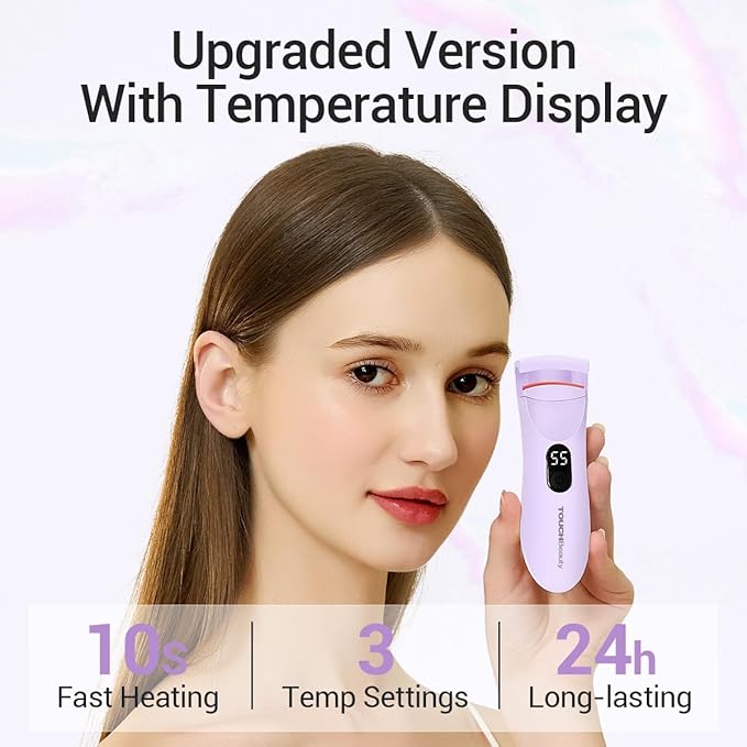 TOUCHBeauty Rechargeable Heated Eyelash Curler with LED Display, Featuring 3-Level Adjustable Temperature for a Natural, Long-Lasting Curl (Up to 24 Hours) AG-2316purple