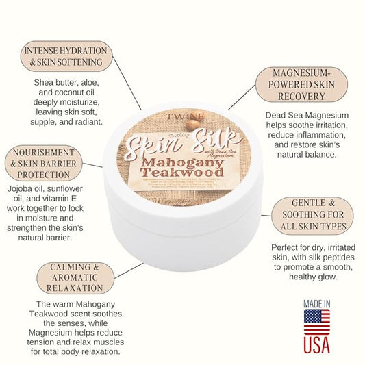 TWINE Skin Silk with Dead Sea Magnesium Mahogany Teakwood Body Butter 4oz