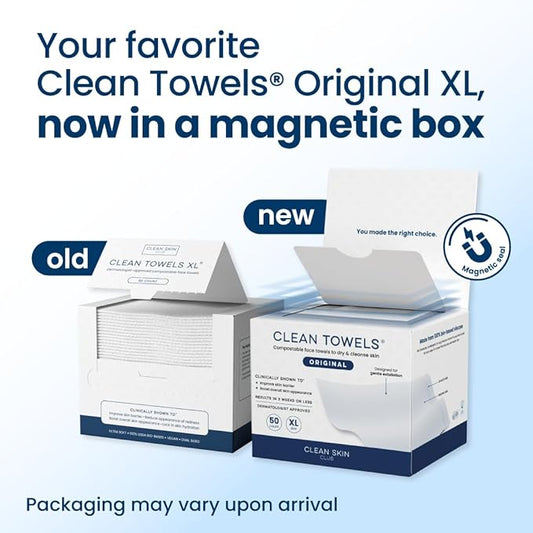 Clean Skin Club Clean Towels XL®, 100% USDA Biobased Face Towel, Disposable Face Towelette, Eczema Association Accepted, Makeup Remover Dry Wipes, Ultra Soft, 1 Pack, 50 Ct