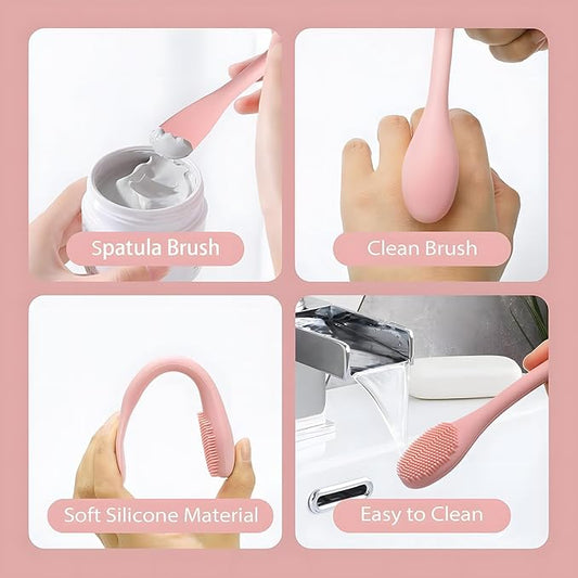 Silicone Facial Mask Applicator Face Masks Skincare Brush Facial Scrubber Double-Head Lotion Spatula Scoop for Makeup,Foundation,Cream,Lotion,Moisturizer,Gel,Peel,Mud Masks (Pink+Purple)