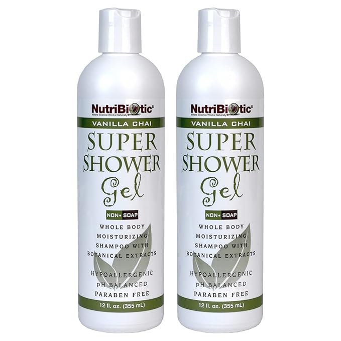 NutriBiotic – Vanilla Chai Super Shower Gel, 12 Oz Twin Pack | Whole Body Shampoo with GSE & Botanical Extracts | pH Balanced, Non-Soap & Free of Gluten, Parabens, Sulfates, Dyes & Colorings
