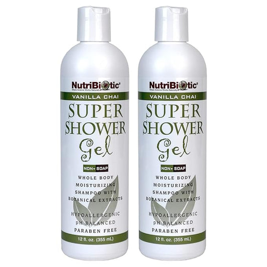 NutriBiotic – Vanilla Chai Super Shower Gel, 12 Oz Twin Pack | Whole Body Shampoo with GSE & Botanical Extracts | pH Balanced, Non-Soap & Free of Gluten, Parabens, Sulfates, Dyes & Colorings
