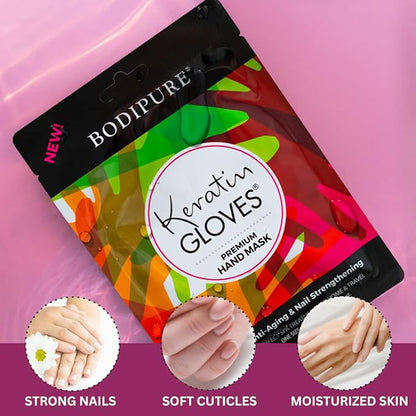 Bodipure Premium Hand Mask Keratin Gloves, Moisturizing Gloves for Dry Hands & Nail-Strengthening & Cuticle Softening, Spa Experience at Home, No Harm Chemical & For All Skin Types 1 Pair