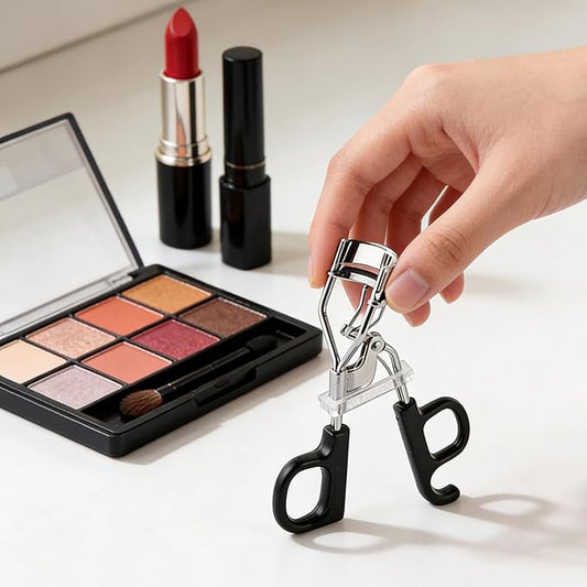 Black Eyelash Curler, Natural Curl Lash Curler - Wide Fit Comfortable Curved Design with Non-Slip Grip & Replacement Pads for a Natural, Clump-Free Lift, Ideal Christmas Gift (Black)