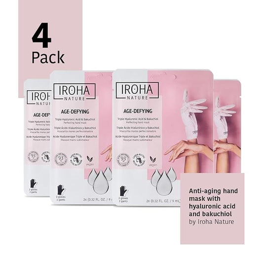 IROHA NATURE Anti-Aging Hand Mask Gloves | 4 Pairs | Triple Hyaluronic Acid, Bakuchiol & Niacinamide | Reduces Wrinkles & Dark Spots | Vegan & Cruelty-Free | 93% Natural Ingredients