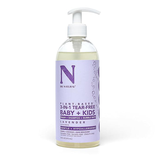 Dr. Natural 3-in-1 Tear-Free Baby Plus Kids Soap - Head-to-Toe Baby Soap and Shampoo - Sensitive Skin Moisturizing Body Wash - Lavender - 16 oz