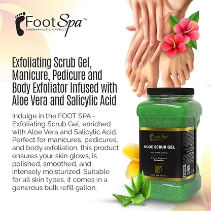 FOOT SPA - Exfoliating Scrub Gel, 128 Oz - Manicure, Pedicure and Body Exfoliator Infused with Aloe Vera and Salicylic Acid - Glow, Polish, Smooth and Moisture Skin - Bulk, Refill Gallon