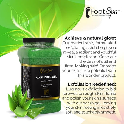FOOT SPA - Exfoliating Scrub Gel, 128 Oz - Manicure, Pedicure and Body Exfoliator Infused with Aloe Vera and Salicylic Acid - Glow, Polish, Smooth and Moisture Skin - Bulk, Refill Gallon