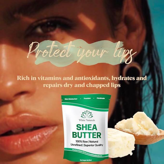 White Naturals African Shea Butter 1lb, Pure, Unrefined, Raw, Organic, Great Skin Moisturizer, Perfect for DIY Whipped Body Butter, Face Cream, Hair Mask, Lip Balm