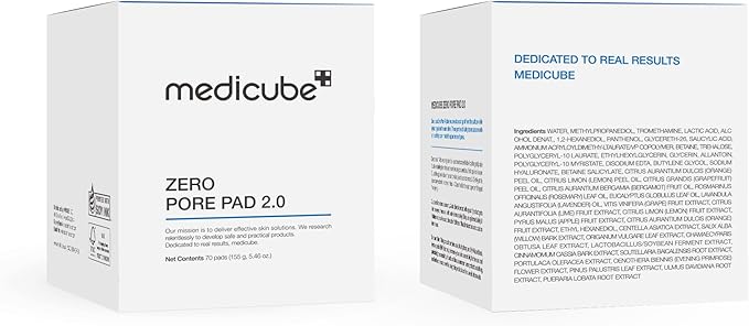 medicube Toner Pads Zero Pore Pad 2.0 | Dual-Textured Facial Pad for Exfoliation and Pore Care with 4.5% AHA Lactic Acid, 0.45% BHA Salicylic Acid | Ideal for All, Korean Skin Care, 70 Pads (1 Pack)