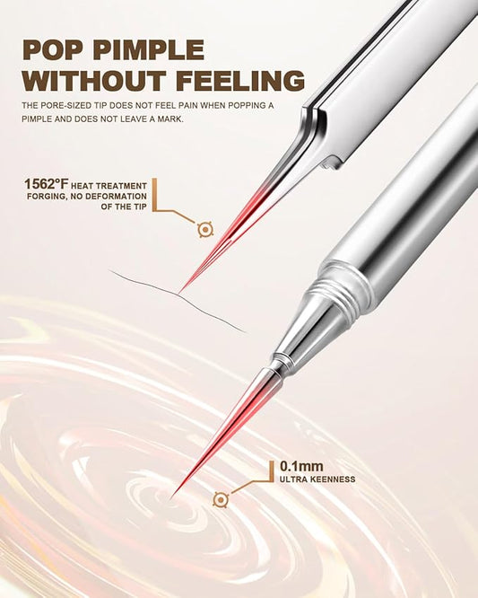 SGNEKOO Milia Remover Whitehead Extractor, Blackhead Tweezers with Angled Loop & Acne Needle Rose Gold in Case,Professional Facial Tool Kit