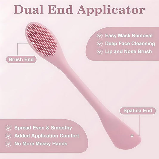 Silicone Facial Mask Applicator Face Masks Skincare Brush Facial Scrubber Double-Head Lotion Spatula Scoop for Makeup,Foundation,Cream,Lotion,Moisturizer,Gel,Peel,Mud Masks (Grey+Pink)