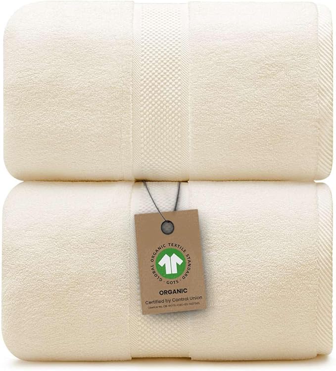 100% Organic Luxury Bath Sheets - GOTS Certified - Extra Large 35x70 Inches (Pack of 2) Zero-Twist, Long-Staple Cotton Bath Sheet Set