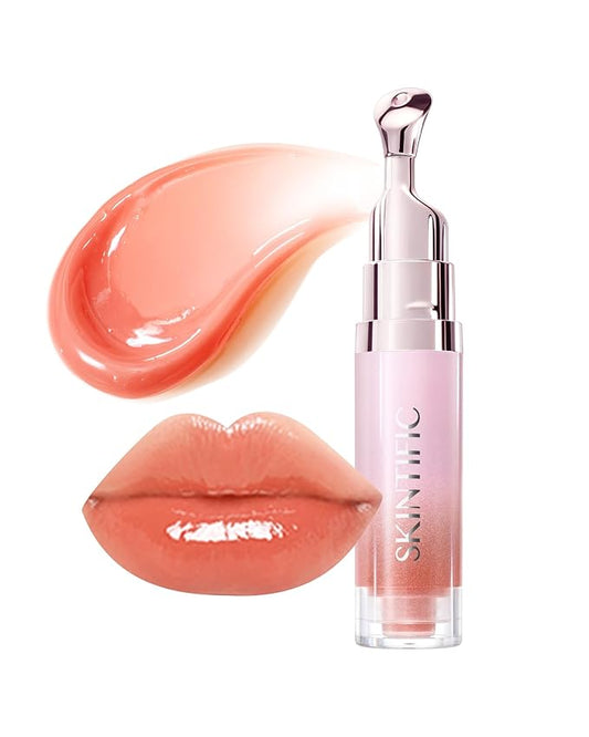 Peptide Brightening Lip Serum, Hydrating & Plumping Tinted Lip Gloss, Moisturizing Lip Balm with Polypeptides & Squalane for Glossy Sheer, Smooth Lips (05 Peach Rose)