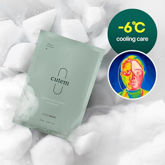 Cutem Post Mask (Pack of 10) - Intensive Cooling, Soothing. Korean Skin Care Sheet Mask. 100% Bamboo Cellulose Sheet, Hydrating Essence.