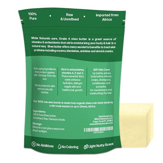 White Naturals African Shea Butter 1lb, Pure, Unrefined, Raw, Organic, Great Skin Moisturizer, Perfect for DIY Whipped Body Butter, Face Cream, Hair Mask, Lip Balm