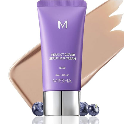 MISSHA M PERFECT COVER SERUM BB CREAM No.23 Natural Beige-Light/Medium with Cool/Neutral Undertone, BB Cream by Cardi B Pick, Skin Tint, Tinted Moisturizer, Skin Care Foundation Makeup, 1.18 Fl oz