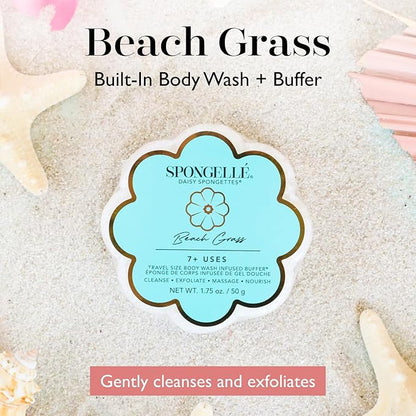 Spongelle Beach Grass Spongette Loofah Body Scrubber | Bath & Shower Loofah for Women | Body Scrubber Exfoliator with Body Wash Infused Sponge | 5+ uses | Crisp Marine, Green Tea & White Amber