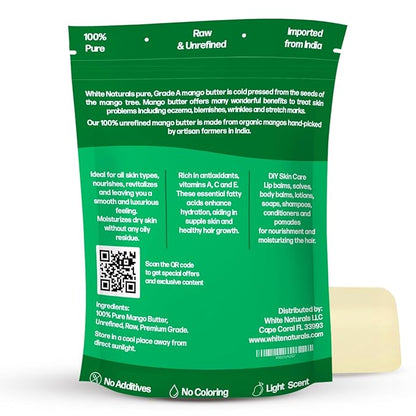 Mango Butter Raw Organic Unrefined Natural Pure Skin & Hair Moisturizer, Cold Pressed, Use with Shea in DIY Whipped Body Butter, Soap Making, Mango Seed Body Lotion, Lip Balm Hand Cream 16oz Block