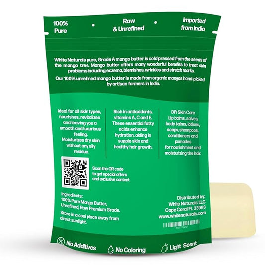 Mango Butter Raw Organic Unrefined Natural Pure Skin & Hair Moisturizer, Cold Pressed, Use with Shea in DIY Whipped Body Butter, Soap Making, Mango Seed Body Lotion, Lip Balm Hand Cream 16oz Block