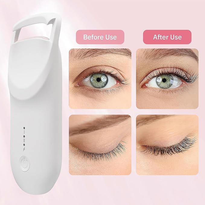 Upgrade Heated Eyelash Curler, Electric Eyelash Curler with 5s Fast Heating, Type-C Rechargeable, Portable Lash Curler, Long-Lasting Lash Lift, Natural Style, Heat-Sensitive Pad (White)