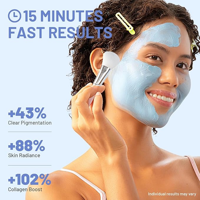Deep Cleansing Blue Clay Mask for Face with Pearl Peptide, Radiance Mud Mask to Balance Oil and Moisture, Minimize Blackheads, Soothing Care Pore Cleansing Mask with Brush