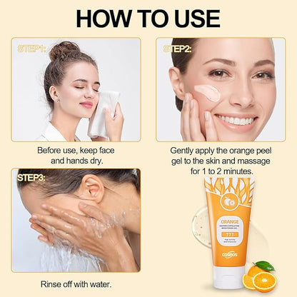Orange Exfoliating Gel Scrub for Face and Body, Orange Peeling Gel, Deep Clean Pores, Remove Blackheads & Moisturize Skin for All Types Skin (2PCS)
