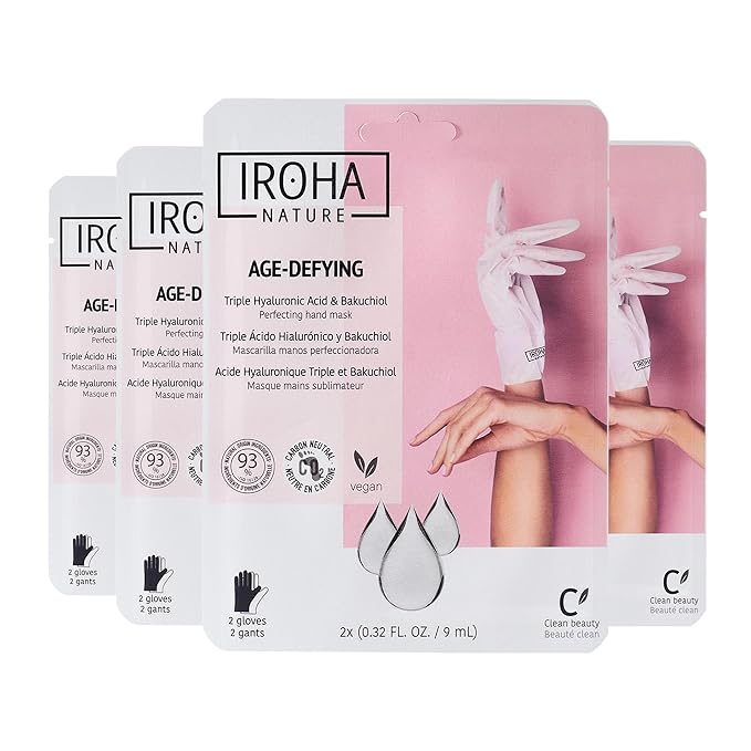 IROHA NATURE Anti-Aging Hand Mask Gloves | 4 Pairs | Triple Hyaluronic Acid, Bakuchiol & Niacinamide | Reduces Wrinkles & Dark Spots | Vegan & Cruelty-Free | 93% Natural Ingredients