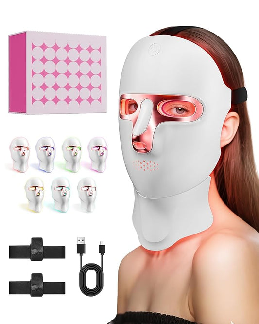 FOLOKE LED Light Therapy Mask Skin Care Mask, LED face & neck Red 630±5nm & NIR 830nm Wavelength,USB C Rechargeable for Home Use Working Travel Yoga (Sakura Pink）
