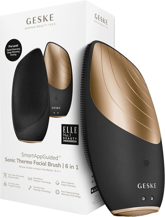GESKE SmartAppGuided™ Sonic Thermo Facial Brush | 6 in 1 | Skin Cleansing | Cleansing Brush with Thermal Function | Facial Massager | Electric Facial Brush | Facial Cleansing Device