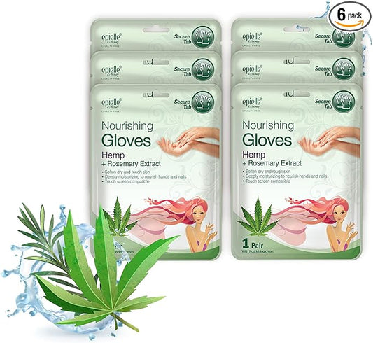 Epielle Nourishing Hand Mask 6 Pairs, Repair and Soften with Hemp & Rosemary Extract, Deep Moisturizing Gloves for Dry, Cracked Hands, Self Care Gifts for Women, Spa Kit, Stocking Stuffers