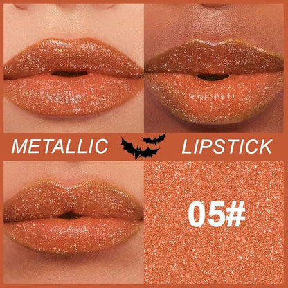 Bronze Brown Metallic Lipstick for Women,Lightweight Non-Drying Shimmer Frosted Lipsticks,Glitter Lip Gloss Stain Long Lasting Waterproof No Smudge Proof No Transfer 12 Hour,Cruelty-Free Makeup