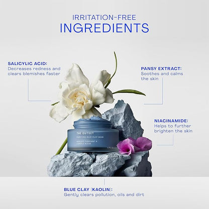 The Outset Purifying Blue Clay Mask - Gentle Fragrance Free Non-Drying Detox - Hydrating, Clarifying for Blackheads and Pores - Clean, Vegan, Gluten Free - All Skin Types, Sensitive Skin - 1.7 fl oz