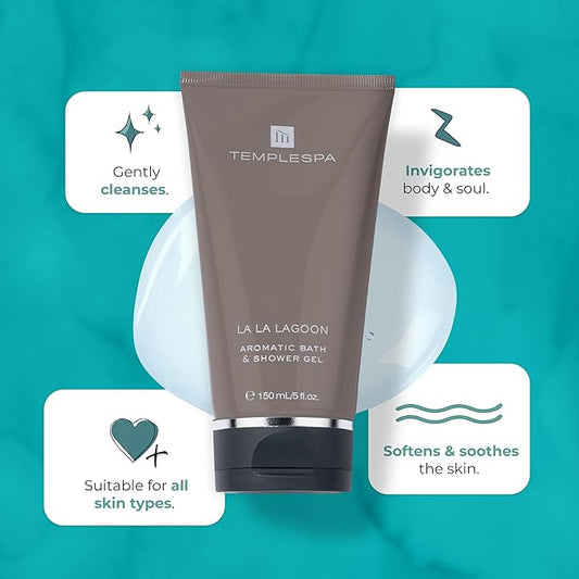TEMPLESPA | LA LA LAGOON | Luxury Bath and Shower Gel for Cleansing, Fresh Skin, Smooth Texture, Natural Ingredients, Free from Parabens, Phthalates and Sulphates, Cruelty-Free, Vegan 5 fl.oz.