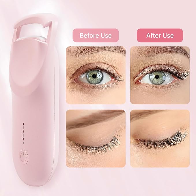 Upgrade Heated Eyelash Curler, Electric Eyelash Curler with 5s Fast Heating, Type-C Rechargeable, Portable Lash Curler, Long-Lasting Lash Lift, Natural Style, Heat-Sensitive Pad (Pink)