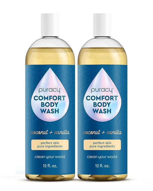 Puracy Body Wash, Natural Body Wash, 98.6% Pure Plant Ingredients, Moisturizing Shower Gel for Women Men Kids, Body Soap for Dry Sensitive Skin. Gently Scented with Coconut & Vanilla 12 Oz (2-Pack)