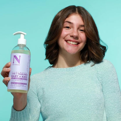 Dr. Natural 3-in-1 Tear-Free Baby Plus Kids Soap - Head-to-Toe Baby Soap and Shampoo - Sensitive Skin Moisturizing Body Wash - Lavender - 16 oz