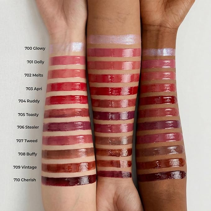 Laka Fruity Lip Glotioner, 10ml/0.33 fl.oz, Lip Gloss with High Shine Vivid Colors, Jelly tip for Hygienic & Easy Application, Plumping Conditioner, Vegan, K-Beauty (#710 Cherish)