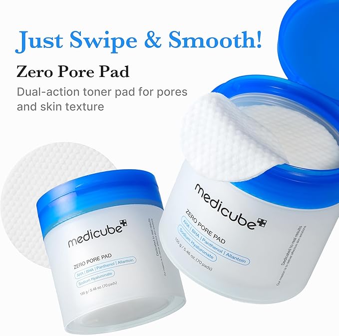 medicube Toner Pads Zero Pore Pad 2.0 | Dual-Textured Facial Pad for Exfoliation and Pore Care with 4.5% AHA Lactic Acid, 0.45% BHA Salicylic Acid | Ideal for All, Korean Skin Care, 70 Pads (1 Pack)