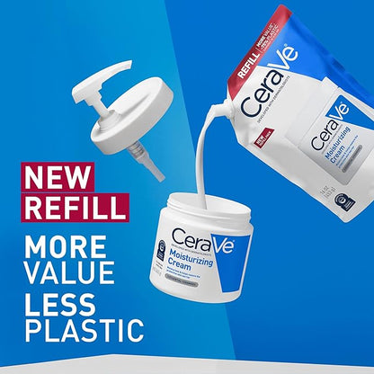 CeraVe Moisturizing Cream, Body and Face Moisturizer for Dry Skin, Body Cream with Hyaluronic Acid and Ceramides, Daily Moisturizer, Oil-Free, Fragrance Free, Non-Comedogenic, 16 Ounce Refill