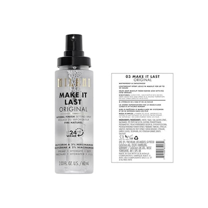 Milani Setting Spray + Primer, Make It Last Original - Natural Finish with Niacinamide for Hydration & Make It Last Matte- Oil Absorbing Charcoal Formula to Control Shine - 2 Pack