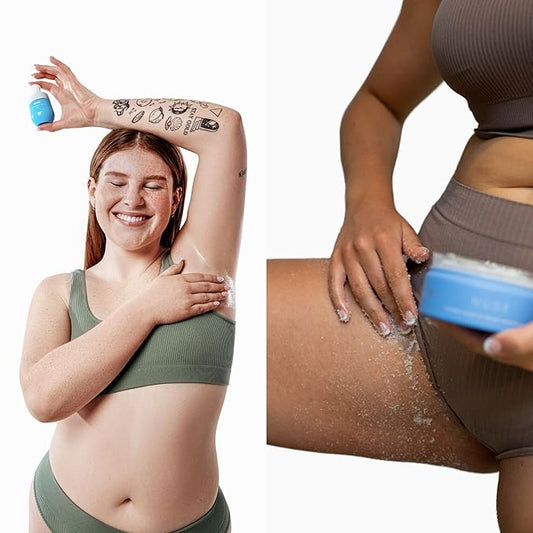 Bushbalm Ingrown Hair and Razor Bumps 2 Step Routine - Moisturize and Soothe - Nude Ingrown Hair Oil (30 ml), Nude Exfoliating Scrub (236 ml) - Nude