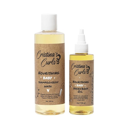 Cristina's Curls Nourishing Baby Wash Day Hair Bundle – Gentle Shampoo + Lightweight Scalp Oil