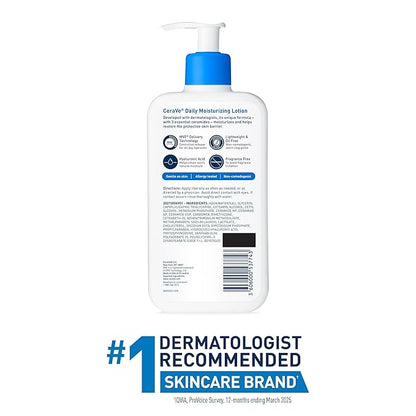 CeraVe Daily Moisturizing Lotion for Dry Skin, Body Lotion & Face Moisturizer with Hyaluronic Acid and Ceramides, Daily Moisturizer, Fragrance Free, Oil-Free, 19 Ounce