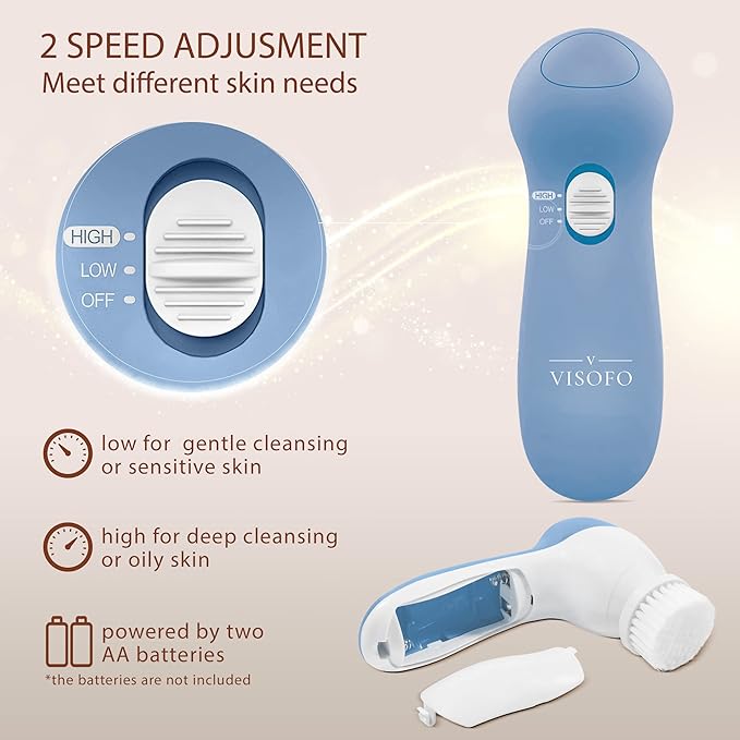 Facial Cleansing Brush Face Scrubber Exfoliating Cleaning Skin Care Cleanser Wash Women Girls Electric Beauty Powered Exfoliator Skincare Spin Tools Scrub Washer Self Care by VISOFO (Topaz)