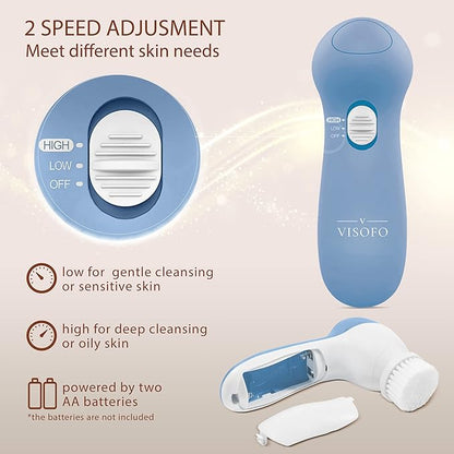Facial Cleansing Brush Face Scrubber Exfoliating Cleaning Skin Care Cleanser Wash Women Girls Electric Beauty Powered Exfoliator Skincare Spin Tools Scrub Washer Self Care by VISOFO (Topaz)