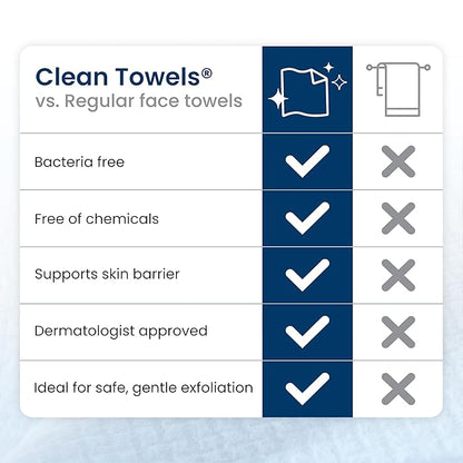 Clean Skin Club Clean Towels XL®, 100% USDA Biobased Face Towel, Disposable Face Towelette, Eczema Association Accepted, Makeup Remover Dry Wipes, Ultra Soft, 1 Pack, 50 Ct